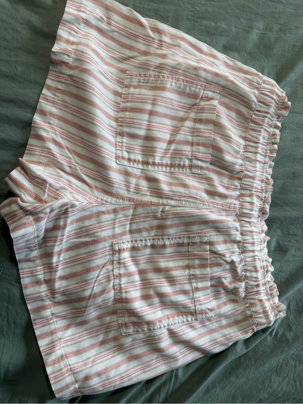 LOFT Pink and White Striped High-Waist Shorts
